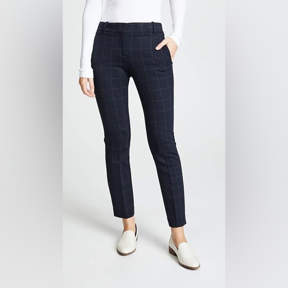 Theory Straight Trouser in Navy Windowpane Knit